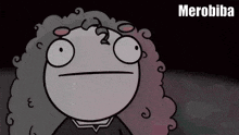 a cartoon character with curly hair has the word merobiba on the bottom