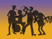 a group of people are standing in a line playing instruments