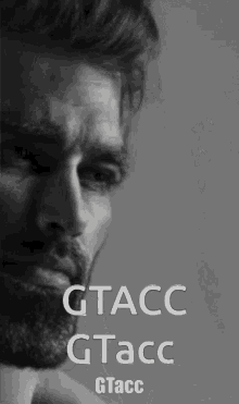 a black and white photo of a man with a beard and the words gtacco gtacco gtacco