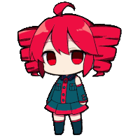 a little girl with red hair is wearing a blue and red dress