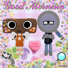a good morning greeting card with two cartoon characters