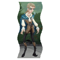 a cartoon character is standing on a sidewalk wearing a blue cape and a white shirt .