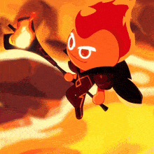 a cartoon character holding a torch with the letter o on its face