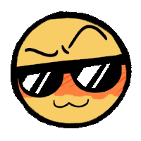 a cartoon smiley face wearing sunglasses and a wink