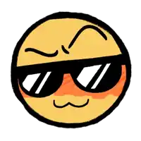 a cartoon smiley face wearing sunglasses and a wink