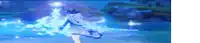 a girl in a white dress is standing in the water with a sword in her hand .