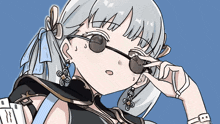a drawing of a girl wearing sunglasses and a bracelet with the letter h on it