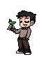 a pixel art of a man holding a glass of wine .