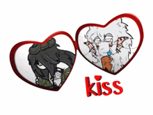 a couple of hearts with the word kiss on the bottom right
