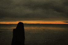 a silhouette of a person standing on a beach at sunset