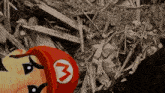 a cartoon mario wearing a red hat with a white m on it