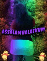 a woman is standing in front of a sign that says assalamualaikum