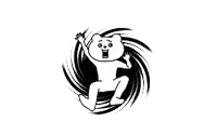 a black and white cartoon of a bear jumping in the air .