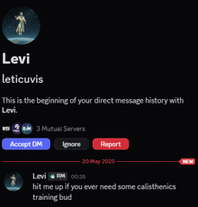 a screen shot of levi 's direct message history