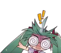 a cartoon character with green hair and glasses has a pair of scissors in her hair
