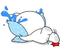 a cartoon cat is crying while laying on its back with a pillow