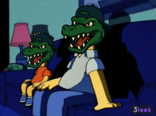 a cartoon of a man and a boy with alligator masks