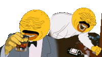 a cartoon of a man holding a glass of whiskey