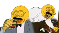 a cartoon of a man holding a glass of whiskey