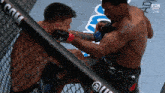 two men are fighting in a cage with the word ufc on the side