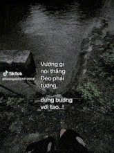 a person is standing in front of a body of water with a tiktok watermark