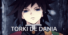 a picture of a anime character with the name torki de dania on the bottom