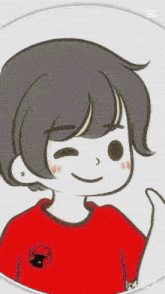 a cartoon drawing of a boy wearing a red shirt