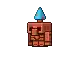 a pixel art drawing of a red object with a blue object on top .