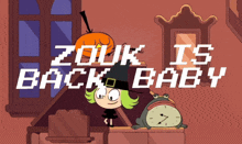 a cartoon of a frog and a pumpkin with the words " zouk is back baby "