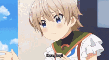 a cartoon character says " here boy " in front of a blue sky