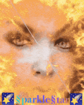 a woman 's face is surrounded by flames and the words sparklestar