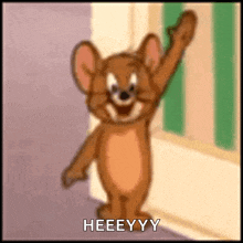 jerry from tom and jerry is waving his hand and smiling