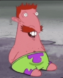 patrick star from spongebob squarepants is a cartoon character with a red beard .