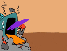 a cartoon drawing of a purple splash coming out of a doorway