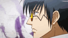 a close up of a cartoon character 's face with glasses