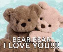 two teddy bears hugging each other with the words " bear bear i love you " below them