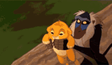 a cartoon of a lion and a baboon holding a book