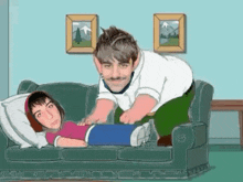 a cartoon of a man laying on a couch next to a girl