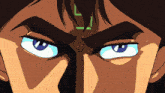 a close up of a cartoon character 's eyes with the letter l visible on his forehead