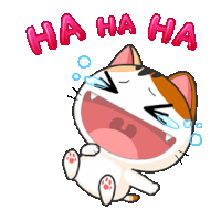 a cartoon cat is laughing with tears coming out of its eyes and the words ha ha ha are above it