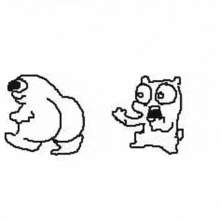 a black and white drawing of a bear and a squirrel .