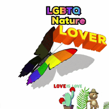 a rainbow colored butterfly with the words " lgbtq nature lover " above it