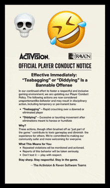 an activision official player conduct notice is displayed