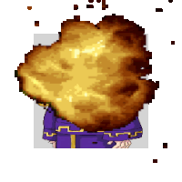 a pixel art of a person with a large explosion coming out of their head .