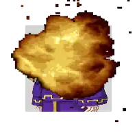 a pixel art of a person with a large explosion coming out of their head .