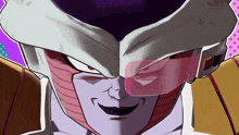a close up of a cartoon character 's face with a helmet on
