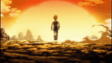 a cartoon character is standing in front of a large sun