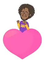 a cartoon of a man in a purple shirt with the letter b on it