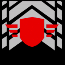 a logo for iron phalanx has a red shield with wings on it