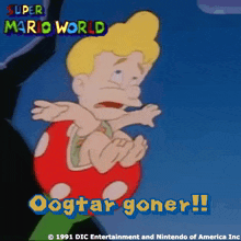 a poster for super mario world shows a cartoon character